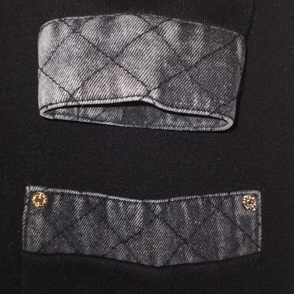 Sandro Paris Coat Size 0 XS Viscose Denim combo Jean Jacket Black Grey Gold Trim - Picture 15 of 15